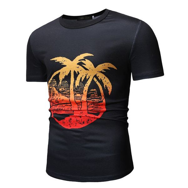 Nyári férfi póló színes nyomattal, fekete-fehérben