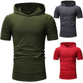 Tricou sport pentru bărbați cu glugă în verde, roșu și gri