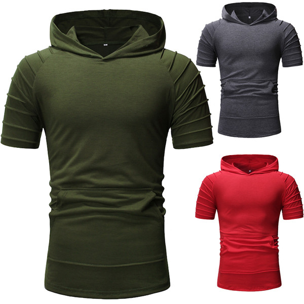 Tricou sport pentru bărbați cu glugă în verde, roșu și gri