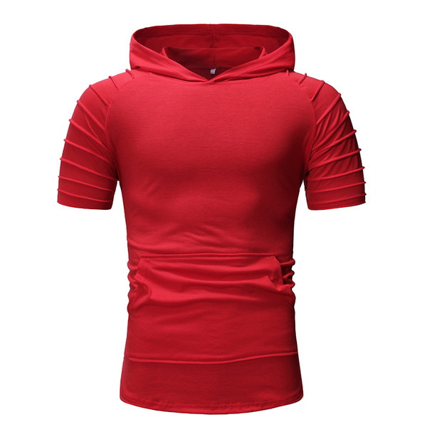 Tricou sport pentru bărbați cu glugă în verde, roșu și gri