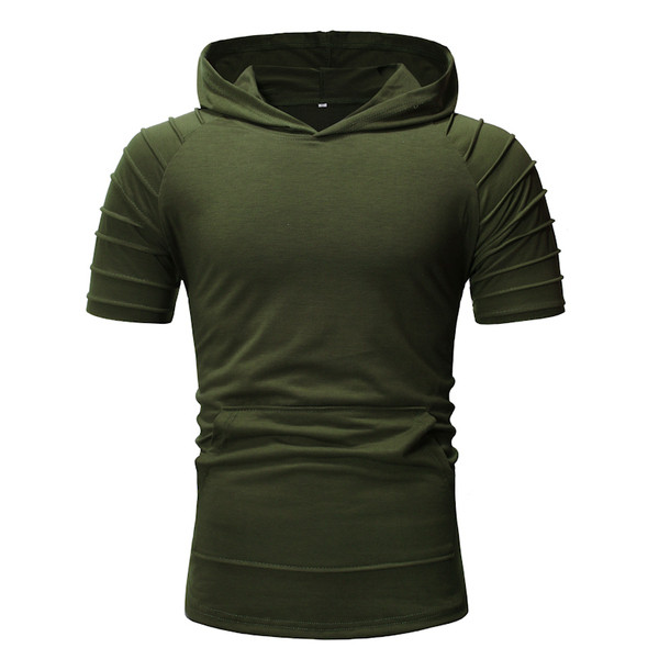 Tricou sport pentru bărbați cu glugă în verde, roșu și gri