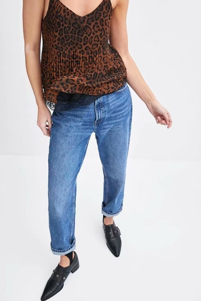 Maieu modern de damă cu bretele subțiri și dantelă cu imprimeu animal