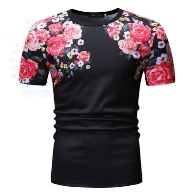 Tricou modern pentru bărbați cu motive florale în alb-negru