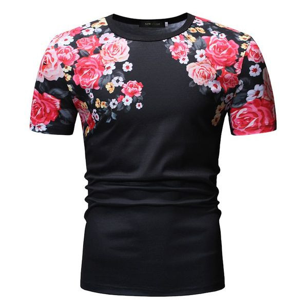 Tricou modern pentru bărbați cu motive florale în alb-negru