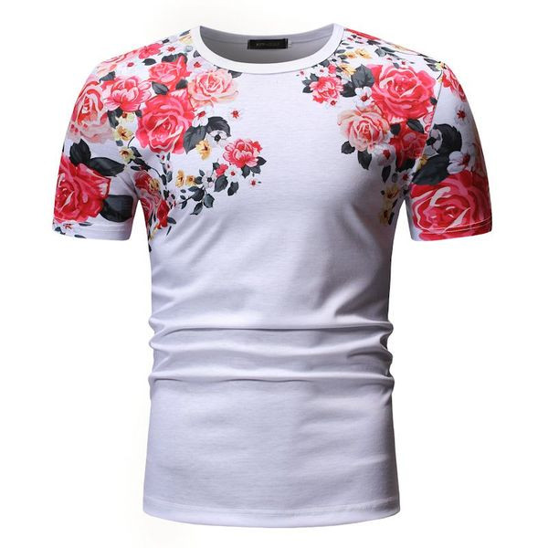 Tricou modern pentru bărbați cu motive florale în alb-negru