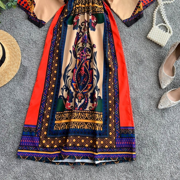 Rochie de dama cu model colorat si maneci lotus