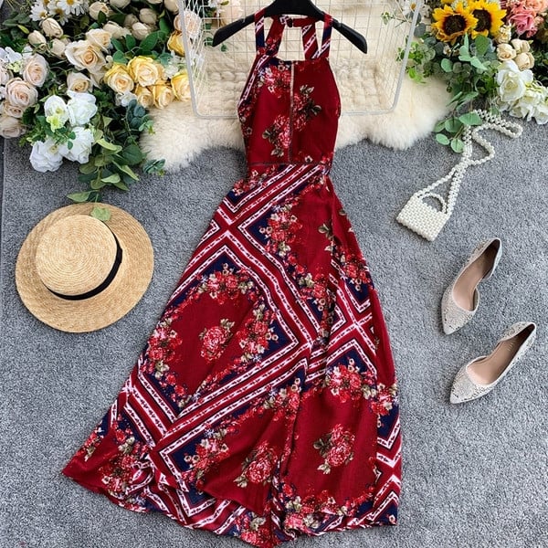 Modern női ruha virágmintával