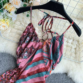 Цветна дамска дълга рокля с тънки презрамки