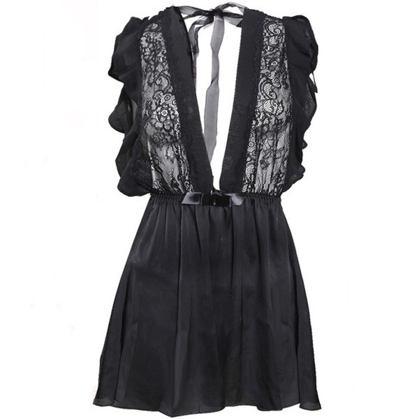 Átlátszó női hálóing fekete-fehér nyakkendővel