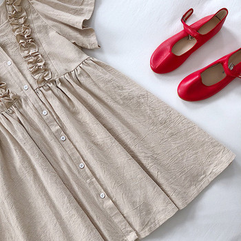 Rochie casual de dama cu maneci scurte in alb, albastru si maro