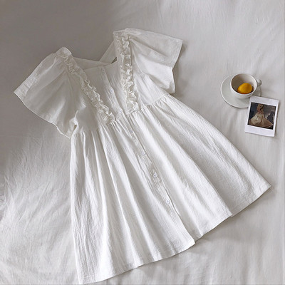 Rochie casual de dama cu maneci scurte in alb, albastru si maro