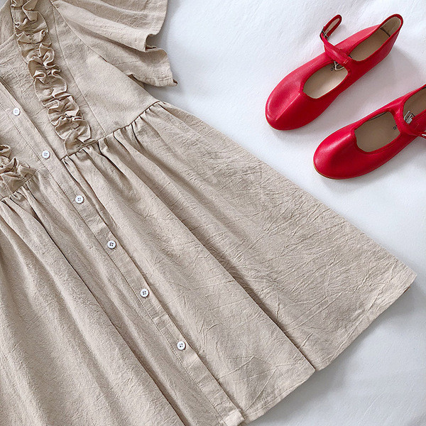 Rochie casual de dama cu maneci scurte in alb, albastru si maro