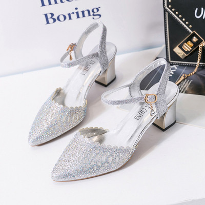 Pantofi casual dama cu toc in doua culori cu pietre decorative