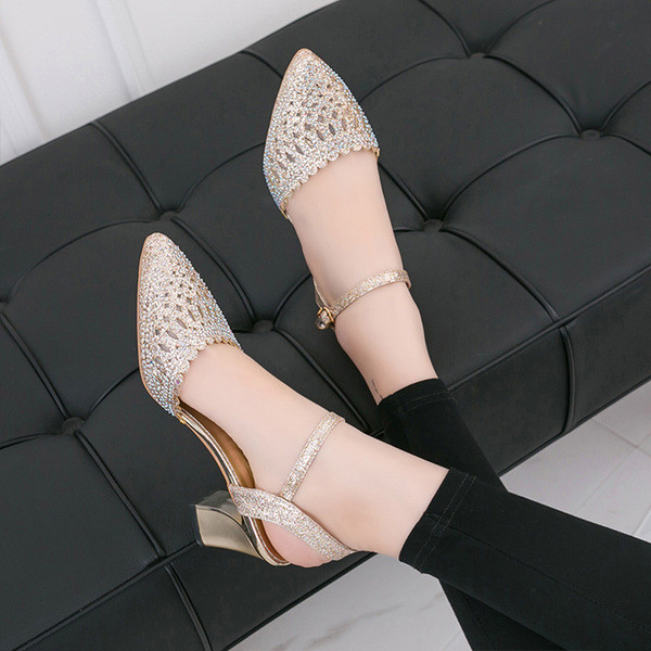 Pantofi casual dama cu toc in doua culori cu pietre decorative