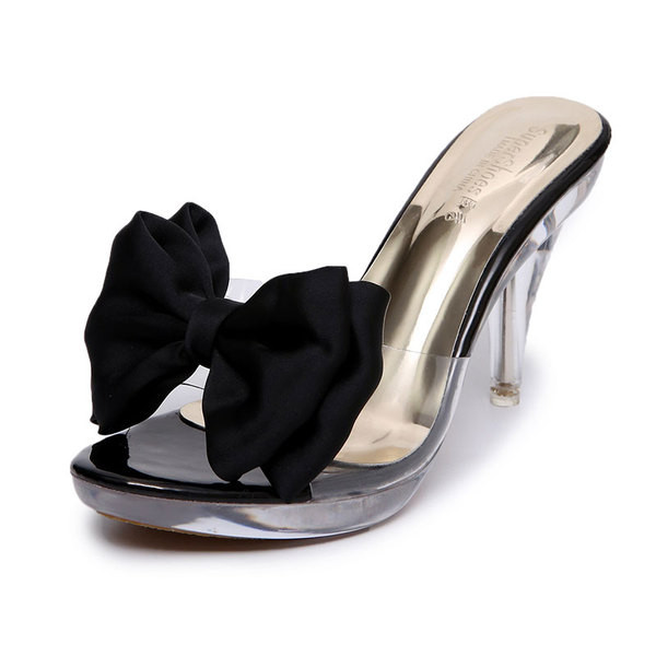 Modern női magas sarkú papucs három színben, szalaggal