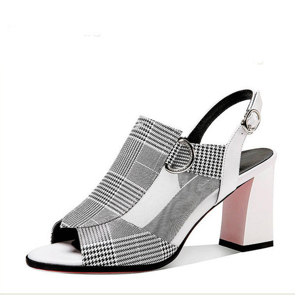 Sandale casual de damă cu toc în două culori - alb și negru