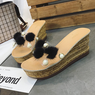 Κομψές γυναικείες γυναικείες παντόφλες με ψηλή πλατφόρμας σε τρία χρώματα