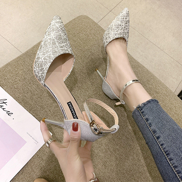 Pantofi de dama eleganti cu toc in doua culori - model ascutit