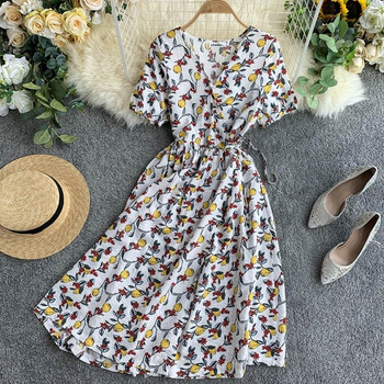 Дамска модерна  рокля с V-образно деколте в два цвята