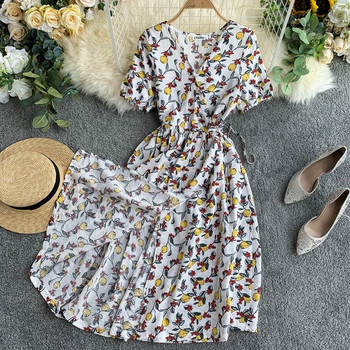 Дамска модерна  рокля с V-образно деколте в два цвята