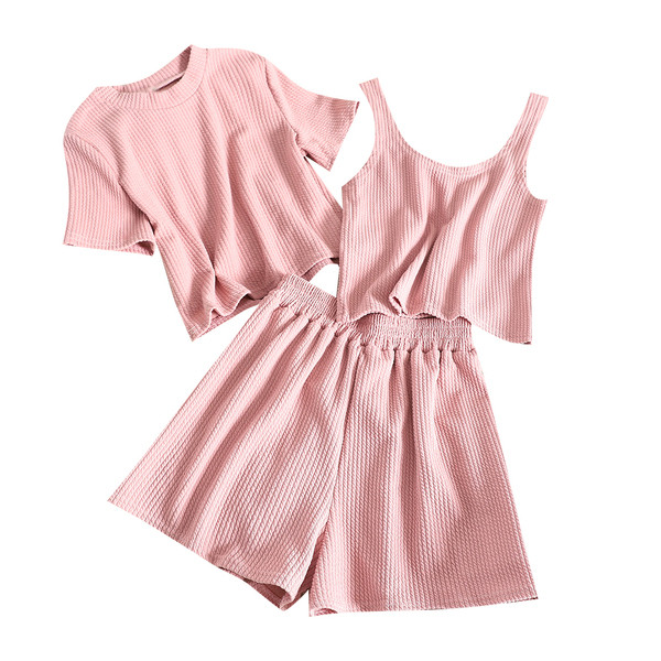 Ежедневен дамски комплект от три части в розов и син цвят