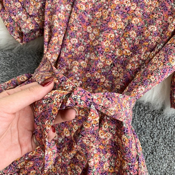 Дамска рокля с колан и флорален мотив в три цвята