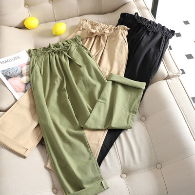Ежедневен дамски панталон с висока талия в черен, кафяв и зелен цвят