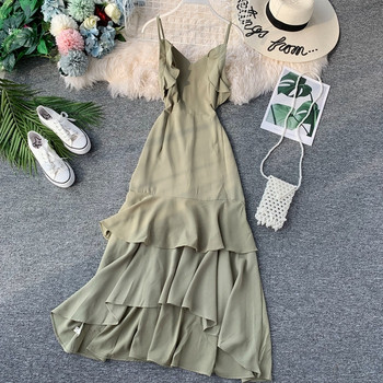 Ежедневна дълга рокля в няколко цвята с тънки презрамки 