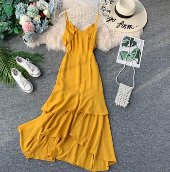 Ежедневна дълга рокля в няколко цвята с тънки презрамки 