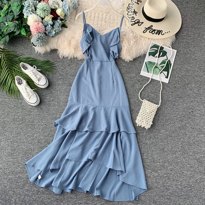 Ежедневна дълга рокля в няколко цвята с тънки презрамки 