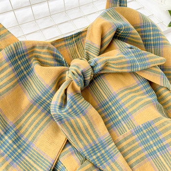 Модерна дамска карирана рокля с панделка в два цвята