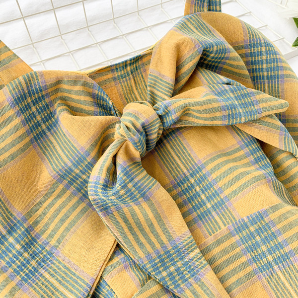 Модерна дамска карирана рокля с панделка в два цвята