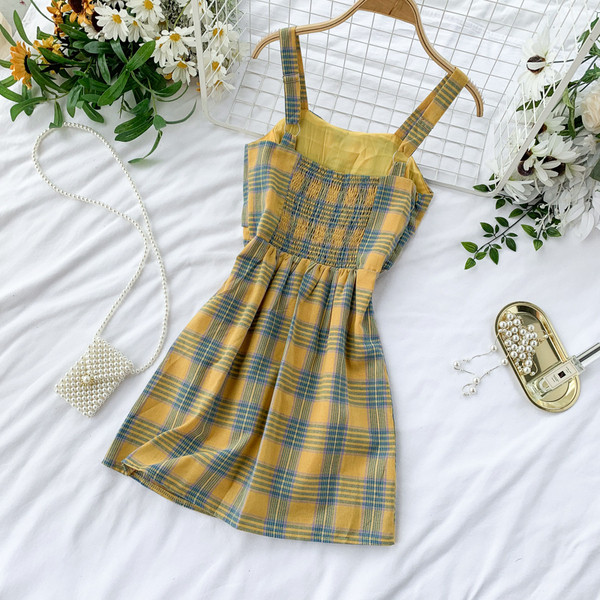 Модерна дамска карирана рокля с панделка в два цвята