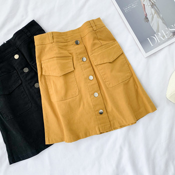 Fusta de dama eleganta cu talie inalta si nasturi in mai multe culori