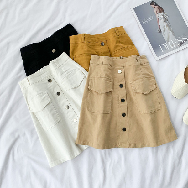 Стилна дамска пола с висока талия и копчета в няколко цвята