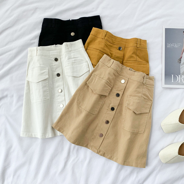 Стилна дамска пола с висока талия и копчета в няколко цвята