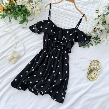 Дамска рокля на точки в два цвята