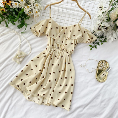 Дамска рокля на точки в два цвята