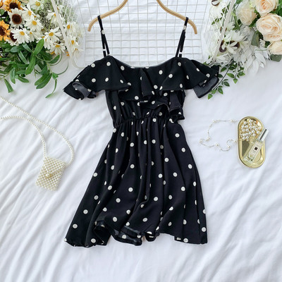 Дамска рокля на точки в два цвята