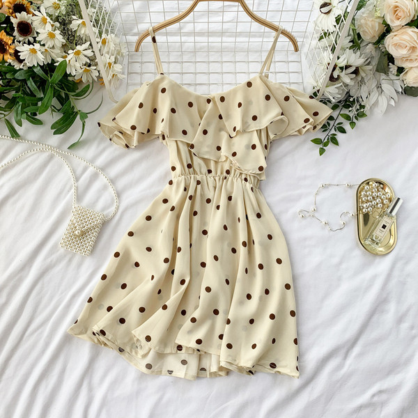 Дамска рокля на точки в два цвята