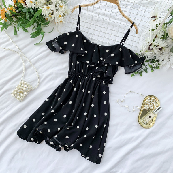 Дамска рокля на точки в два цвята