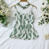 Дамски потник с тънки презрамки с флорален десен