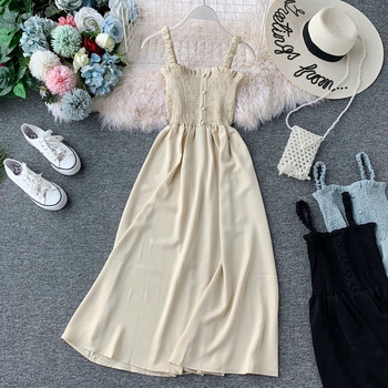 Ежедневна дълга дамска рокля с тънки презрамки и копчета и няколко цвята