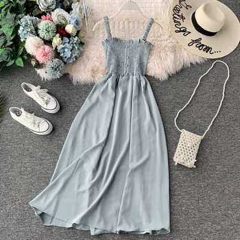 Ежедневна дълга дамска рокля с тънки презрамки и копчета и няколко цвята