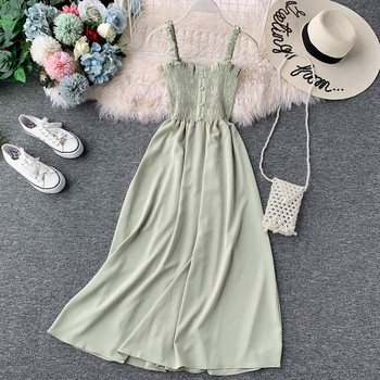 Ежедневна дълга дамска рокля с тънки презрамки и копчета и няколко цвята