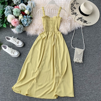 Ежедневна дълга дамска рокля с тънки презрамки и копчета и няколко цвята