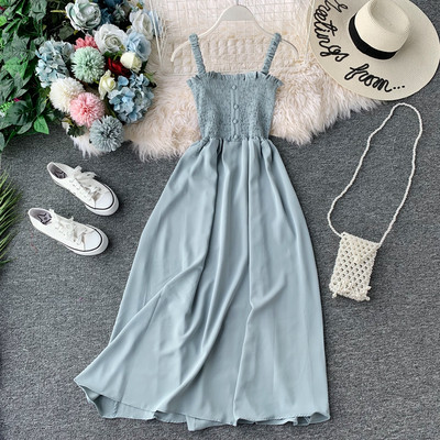 Ежедневна дълга дамска рокля с тънки презрамки и копчета и няколко цвята