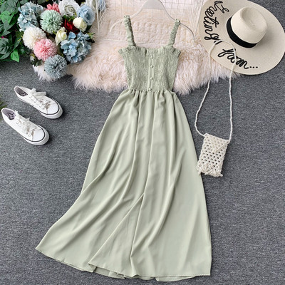 Ежедневна дълга дамска рокля с тънки презрамки и копчета и няколко цвята