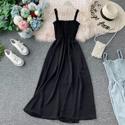 Ежедневна дълга дамска рокля с тънки презрамки и копчета и няколко цвята