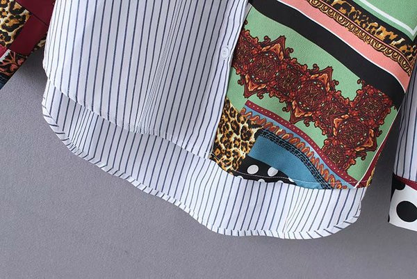 Дамска риза с класическа яка и дълъг ръкав с шарен десен и райе